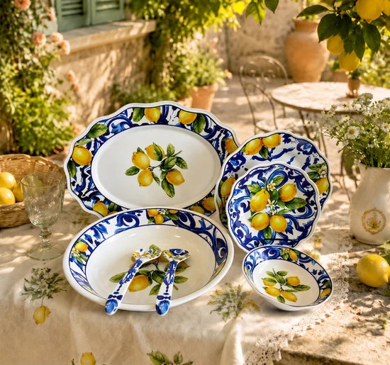 Service de Table 22 Pièces Mélamine Collection Dolce Vita Citron Bleu Riviera