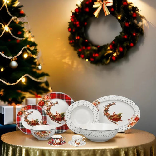 Service de vaisselle de Noël 38 pièces motif Père Noël